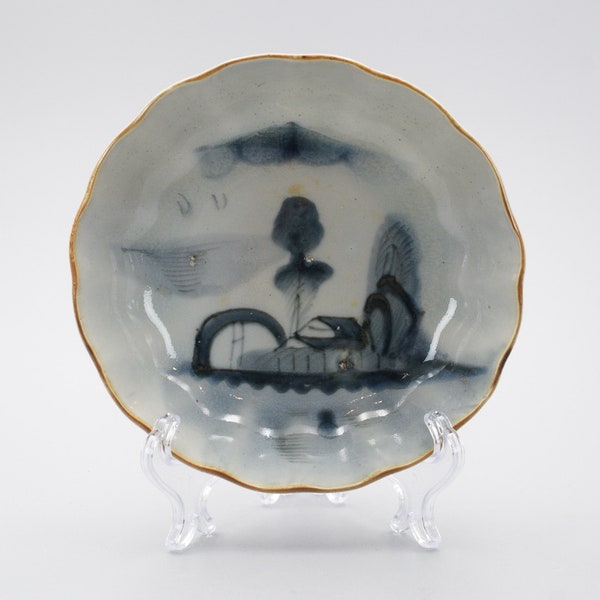 Antieke Japanse Edo Periode Blauw en Wit Porselein Sometsuke Imari Landschapsschotel