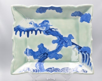 Rare Antique Japanese Imari Somesuke - Seiji Celadon Dragon Platter