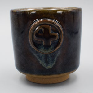 Vintage Japanese Glaze Pottery Cross Yunomi Chawan Tea Cup