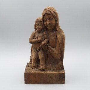 Antique Hand Carved Wooden Virgin Mary Madonna Holding Baby Jesus Christ Figurine Unknown Origin