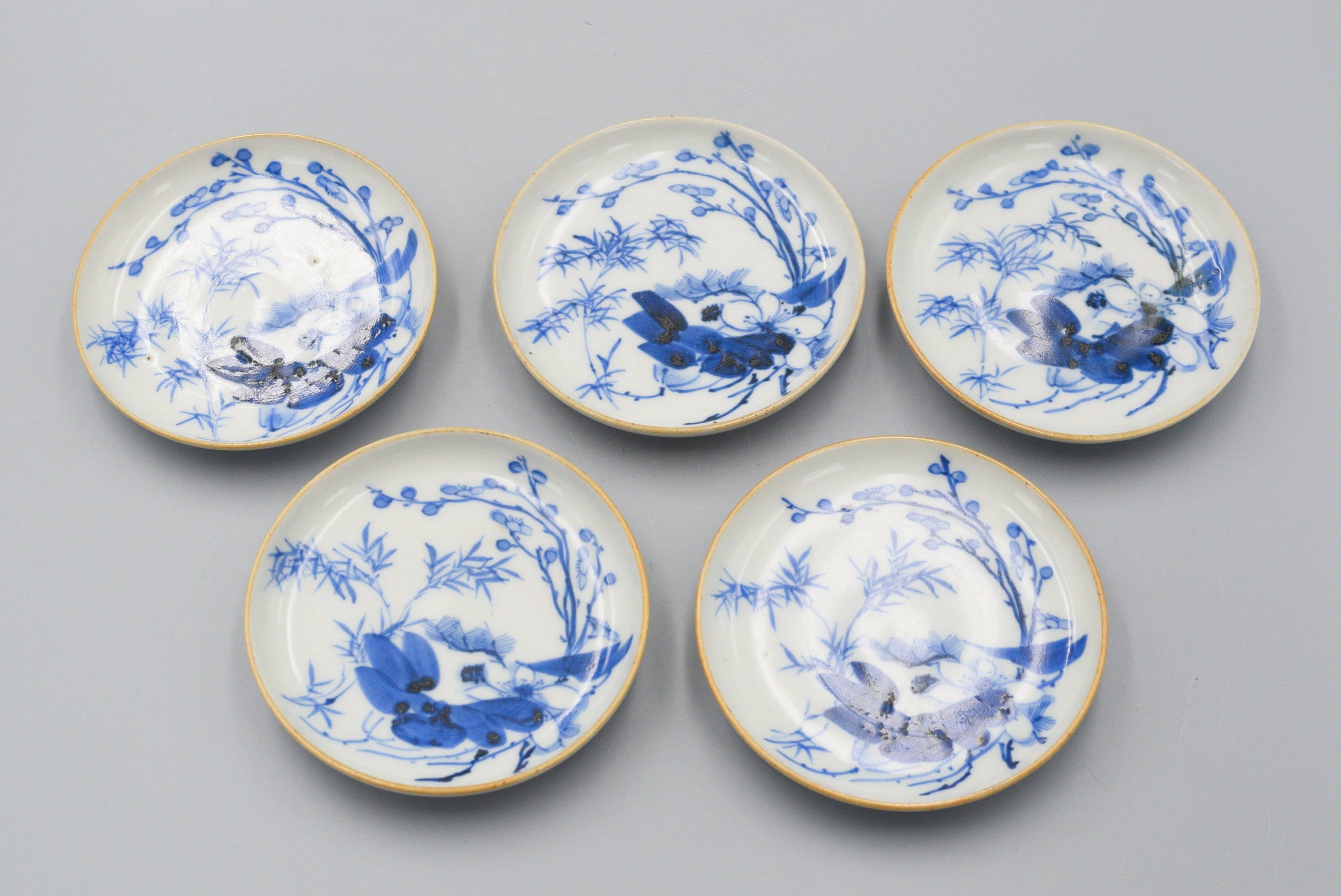 骨董品 皿 11枚 青白磁の花模様皿