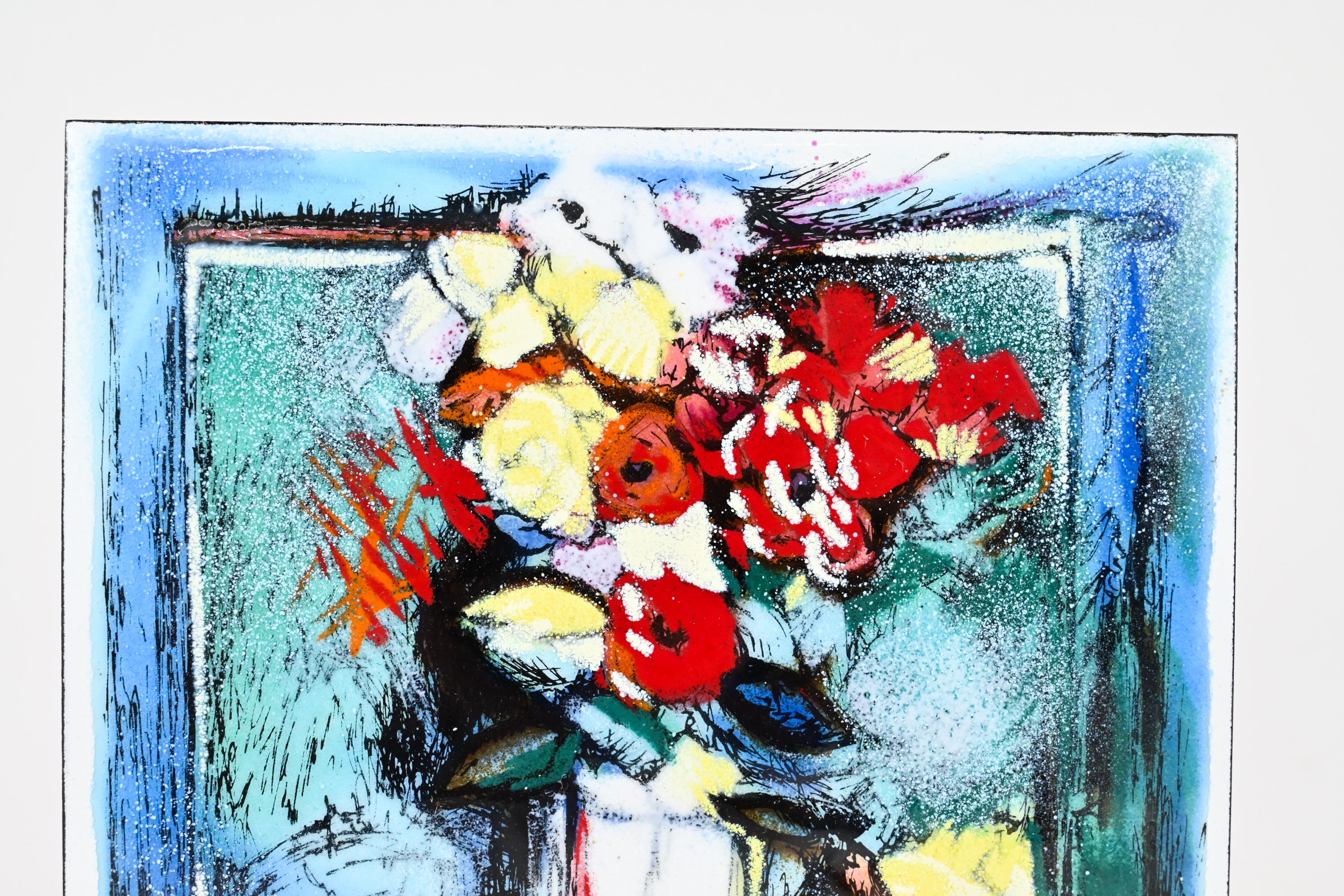 フランスの画家ラヤ・ソーキンによるヴィンテージの静物画エナメル七宝