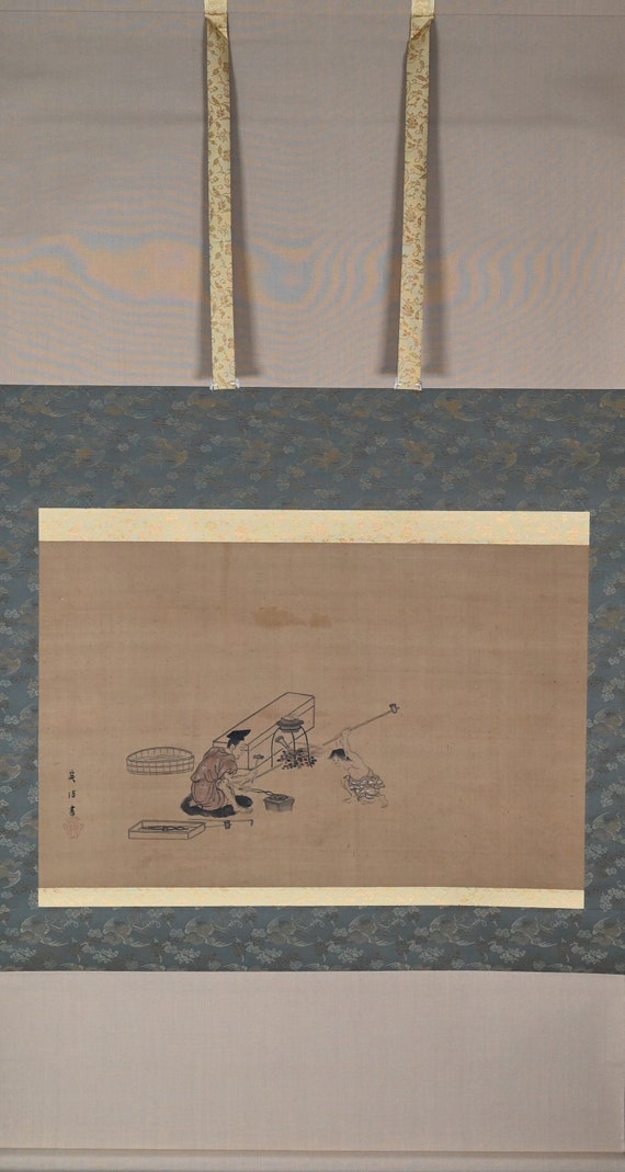 アンティーク 狩野秀信 (1717-1763) 絹本掛軸 - Etsy 日本