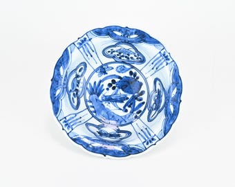 Antique Japanese Porcelain With Chinese Ming Dynasty Kraak Ware Style Grasshopper Dish Plate