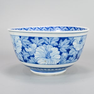 Antique Japanese Blue And White Porcelain Arita Floral Bowl