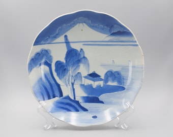Antique Japanese Edo Period Blue And White Porcelain Sometsuke Imari Landscape Plate