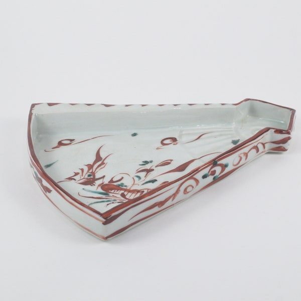 Vintage Japanese Porcelain Hand Painted Fan Shape Plate
