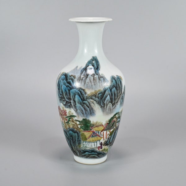 Chinese Porcelain Famille Rose Landscape Vase Qing Style