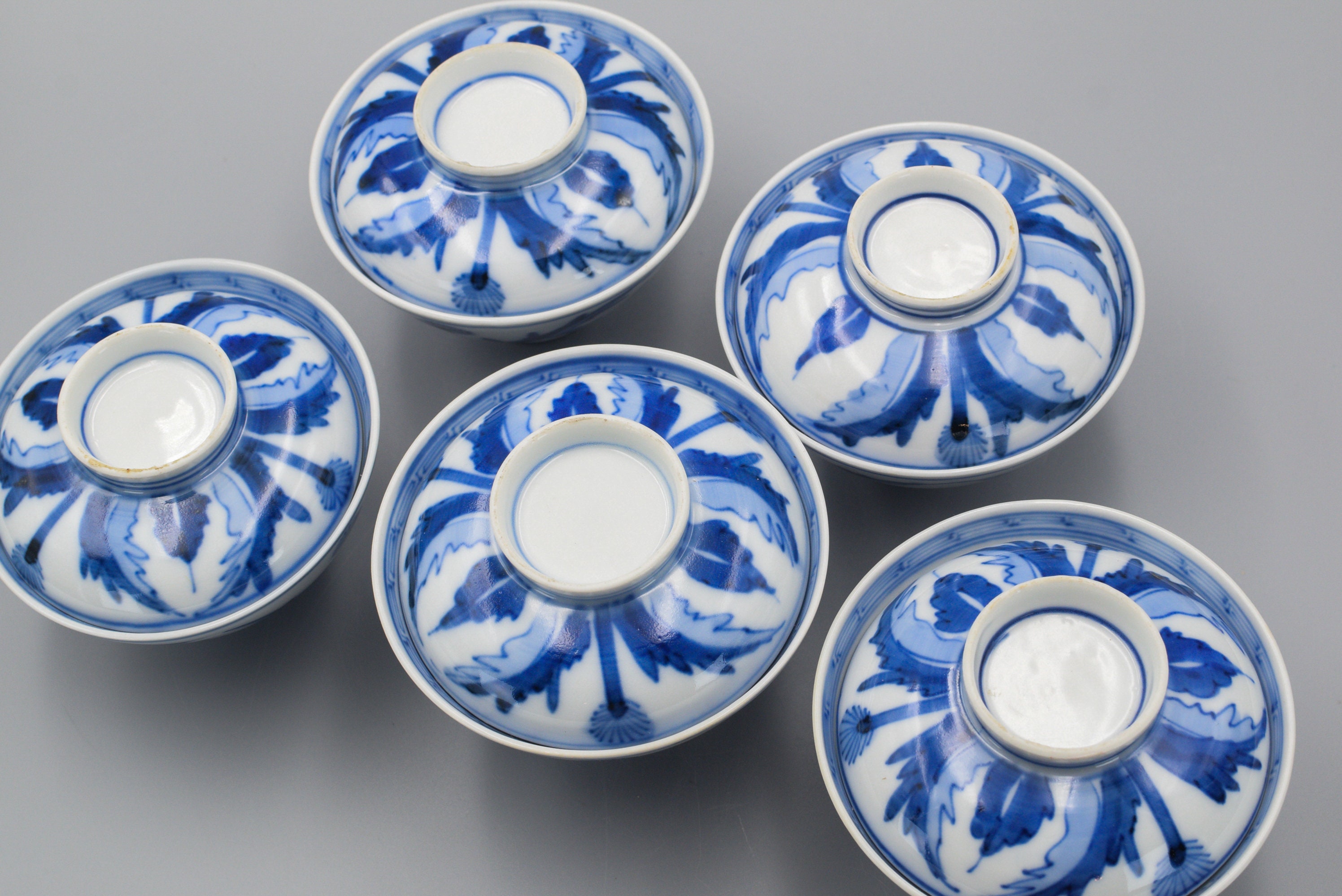 Set of 5 Antique Japanese Blue and White Porcelain Arita Etsy