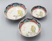 Set 3 Pieces Rare Antique Japanese Porcelain Imari Nesting Eagle Bowl Meiji Period