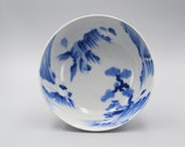 Antique Japanese Edo Period Blue And White Porcelain Arita Imari Landscape Bowl
