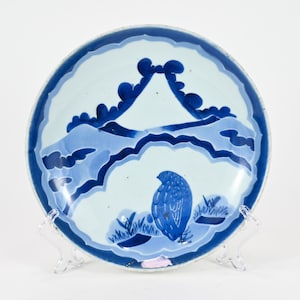 Antique Japanese Blue And White Porcelain Arita Mt. Fuji Plate