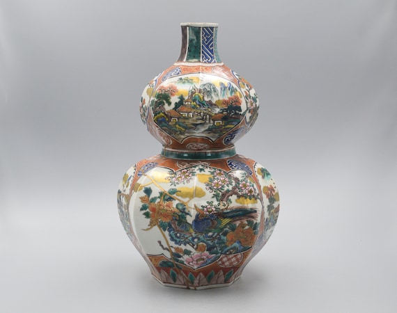 Rare Antique Japanese Porcelain Kutani Ware Double Gourd Rare Antique Japanese Porcelain Kutani Ware Double Gourd