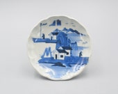 Antique Japanese Edo Period Blue And White Porcelain Sometsuke Imari Landscape Dish