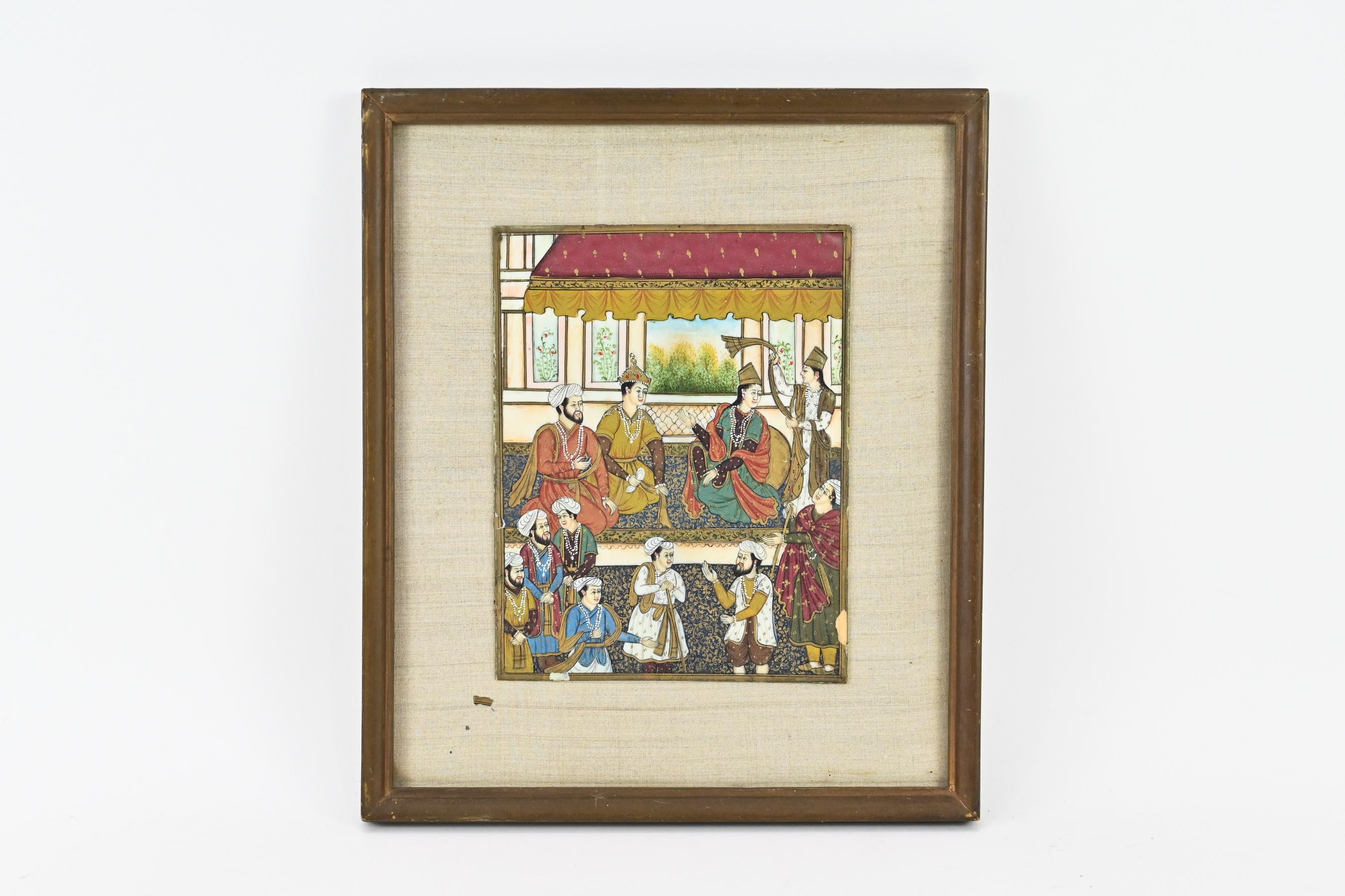 Antique Indian Miniature Painting Mughal Court Scene 19th Century