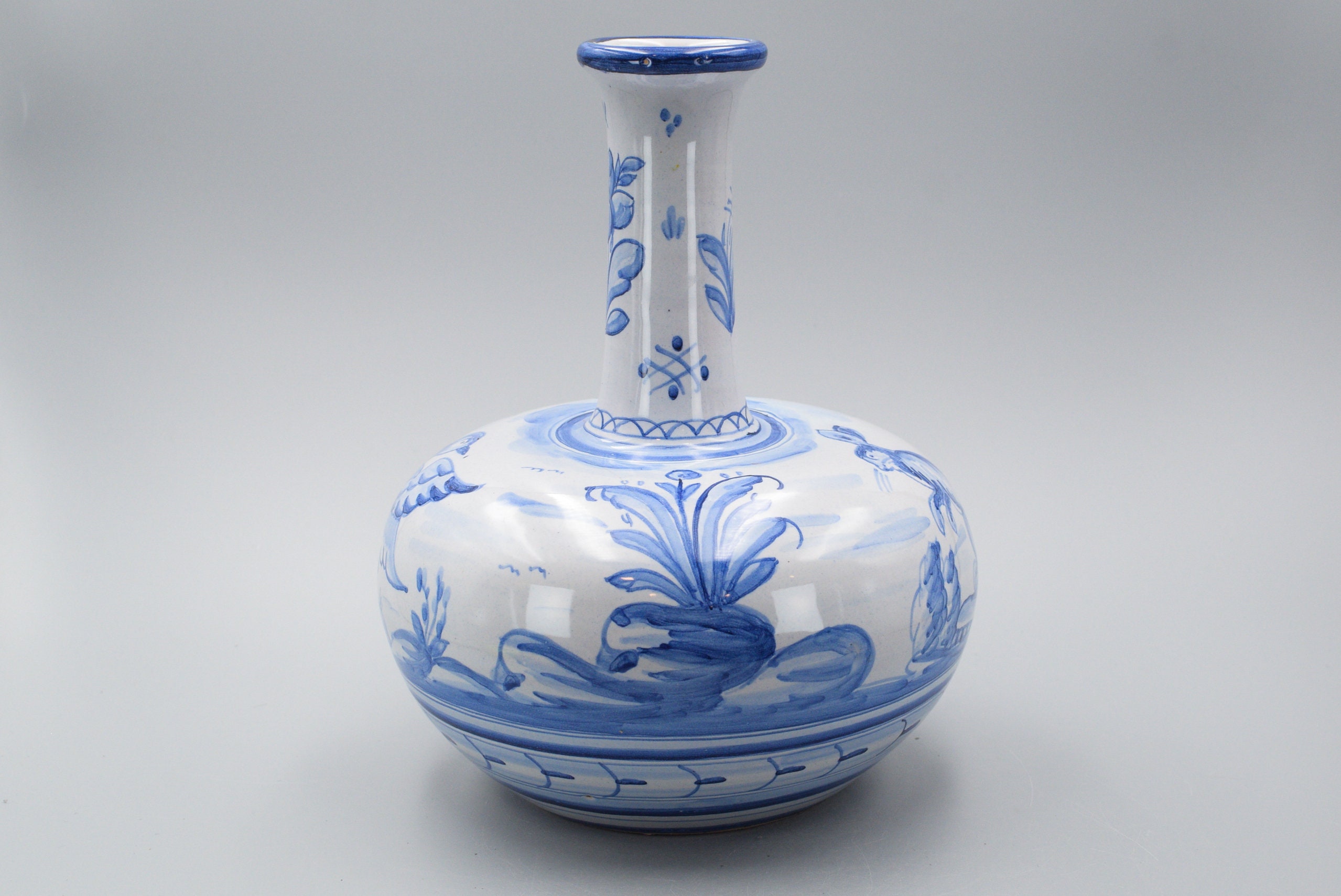 Vintage Spanish Blue and White Pottery Talavera Long Neck Vase - Etsy