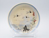 Antique Japanese Pottery Flying Cranes Dish