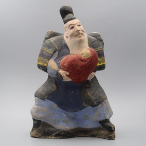 Vintage Japanese Pottery Figure Of Old Man Carrying Baby Statue Unknown