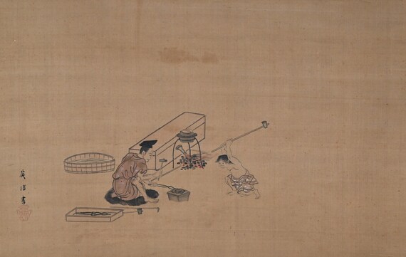 アンティーク 狩野秀信 (1717-1763) 絹本掛軸 - Etsy 日本