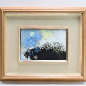 Vintage Japanese Oil Painting Of Forest At Night Signed Framed
