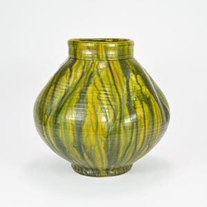 Vintage Japanese Studio Pottery Yellow Green Glaze With Sancai Style Vase