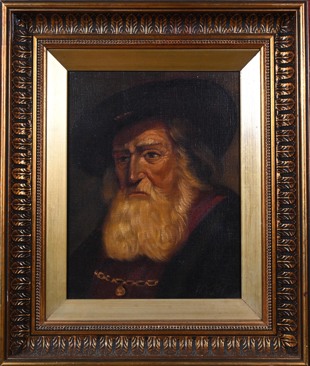 Antique Oil Painting on Canvas Portrait of Old Man With Signed and ...