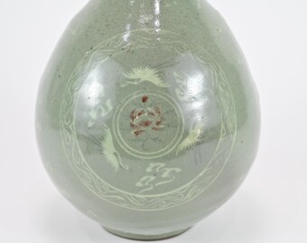 申相浩（1947年生まれ）韓国現代陶芸家 青磁緑粉青ニンニク頭花瓶