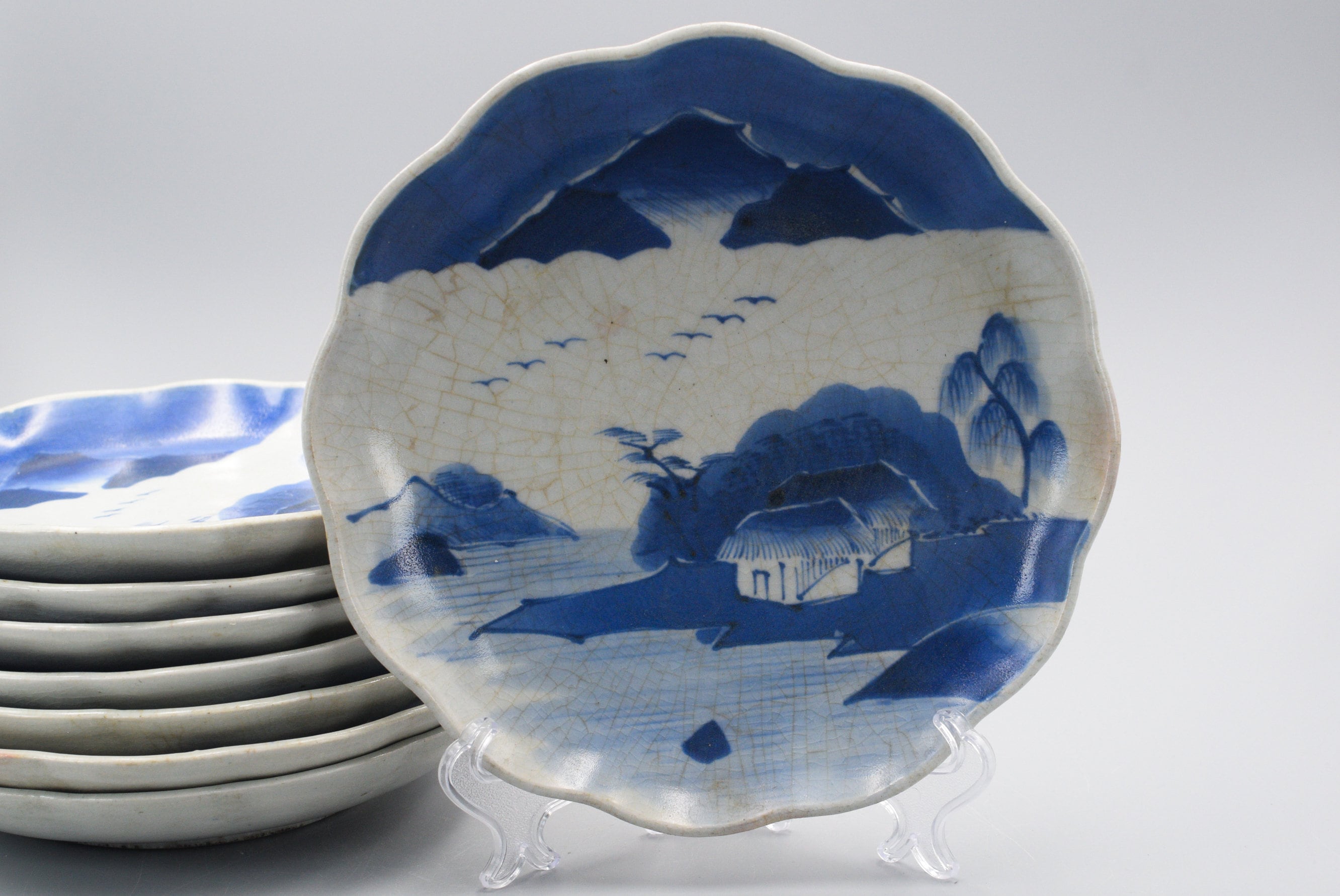 江戸時代 染付風景画皿 8枚セット - Etsy 日本