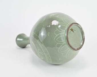 申相浩（1947年生まれ）韓国現代陶芸家 青磁緑粉青ニンニク頭花瓶