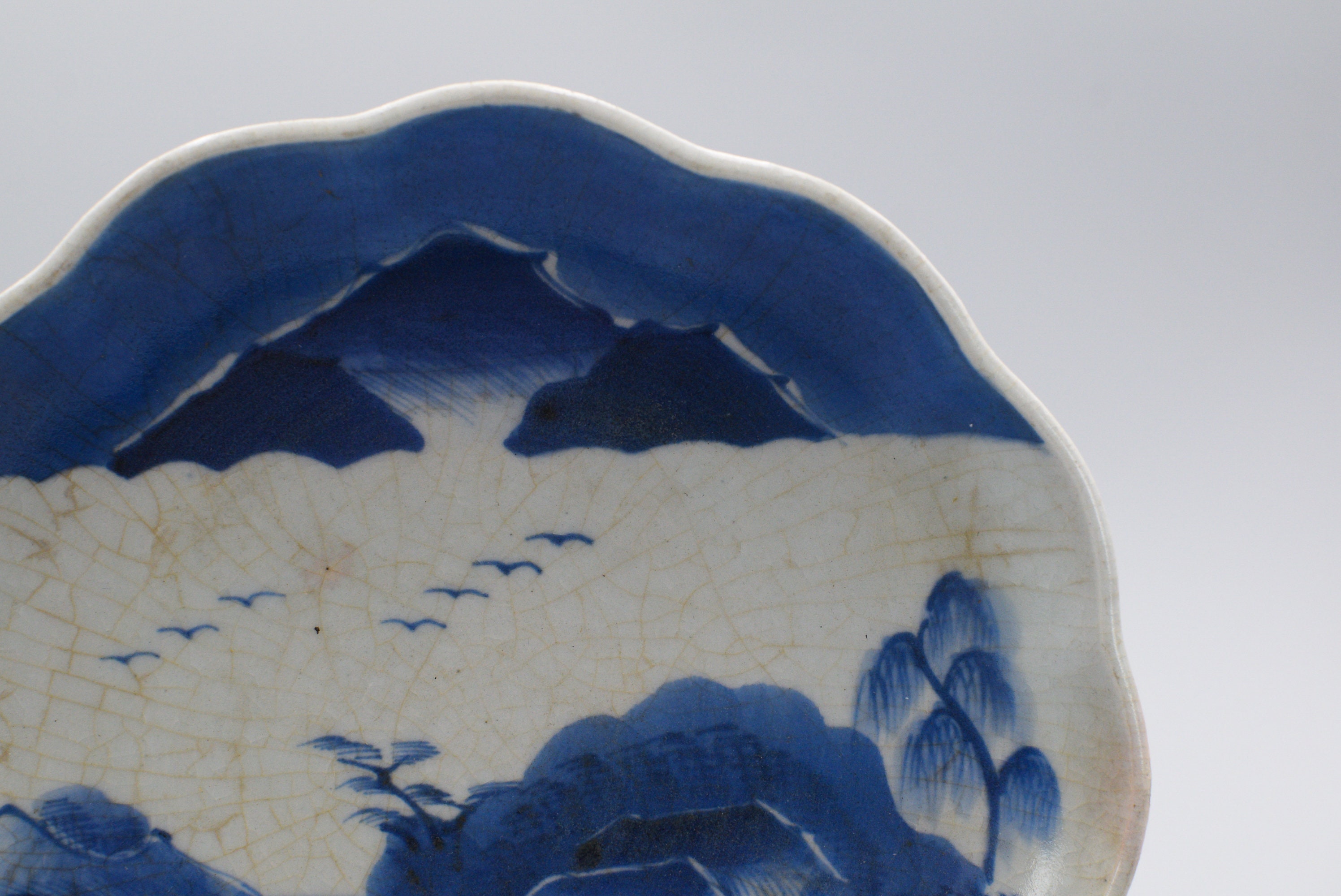 アンティーク 日本製 青白磁 染付 風景皿 江戸時代 8点セット