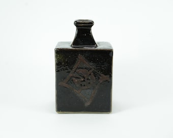 Vintage Japanische Keramik Mashiko Quadratische Flaschenvase Unbekannter Künstler