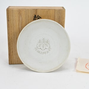 Vintage Japanese Pottery White Commemorative With 57 Paulownia Crest Sake Cup