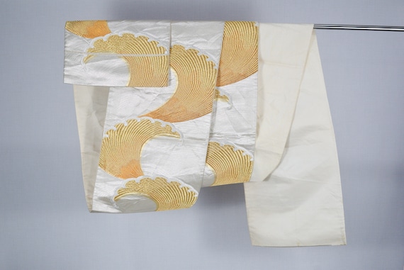 Vintage Japanese Golden Wave Obi Kimono Belt Embroidery  display picture 3