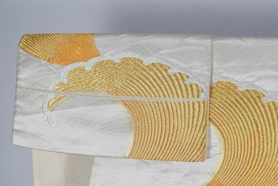 Vintage Gold Wave Pattern Japanese Obi Sash Belt Vintage Gold Wave Pattern Japanese Obi Sash Belt  main image 3