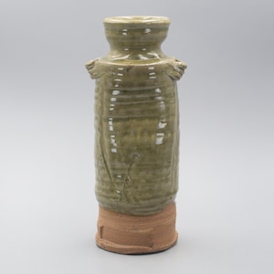 Vintage Japanese Pottery Green Glaze Vase