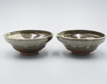 Pair Of Vintage Japanese Pottery Glaze Chawan Pouring Tea Bowl