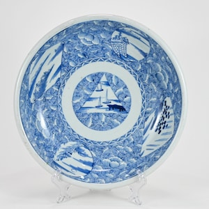 Antique Large Japanese Blue And White Porcelain Arita Charger Plate Ken Marked Edo