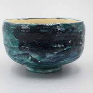Vintage Japanese Pottery Green Chawan Ceremony Tea Bowl