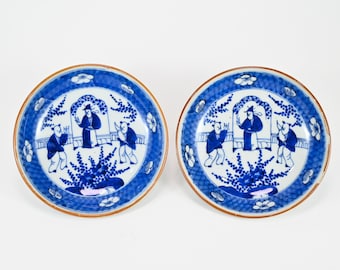 Pair Of Antique Japanese Blue And White Porcelain Sometsuke Imari Dish