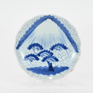 Antique Japanese Blue And White Porcelain Arita Mountain Fuji Plate