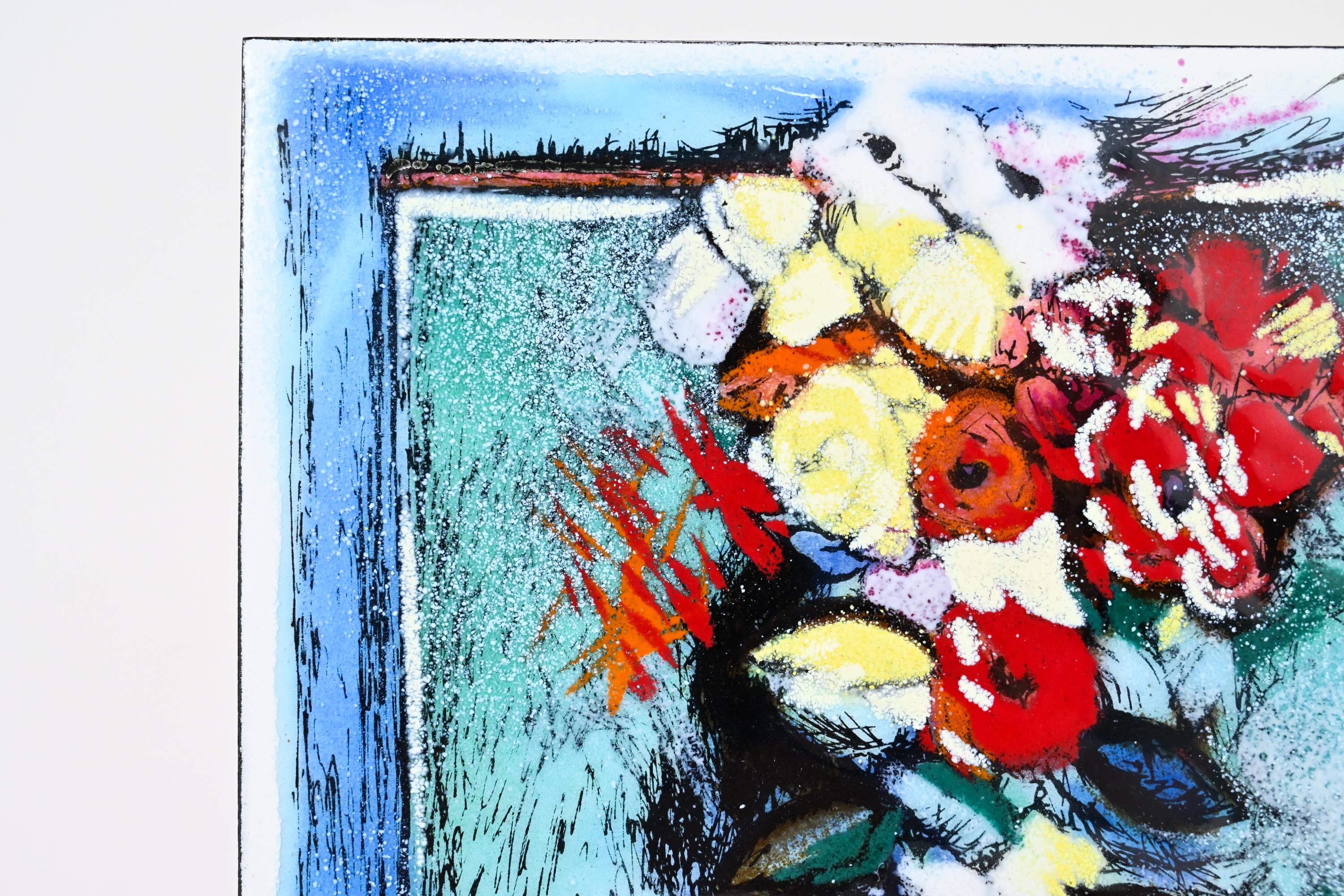 ラヤ・ソーキン フランスヴィンテージ静物画 エナメル七宝飾り額