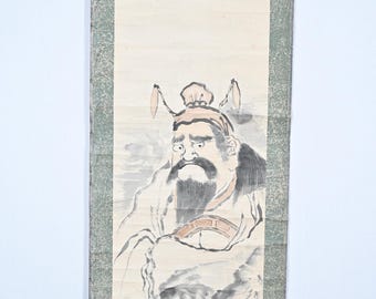 Antique Japanese Hanging Scroll Painting Of Immortal God On Paper Kakejiku