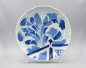 Antique Japanese Edo Period Blue And White Porcelain Sometsuke Imari Banana Leaf Decoration Plate