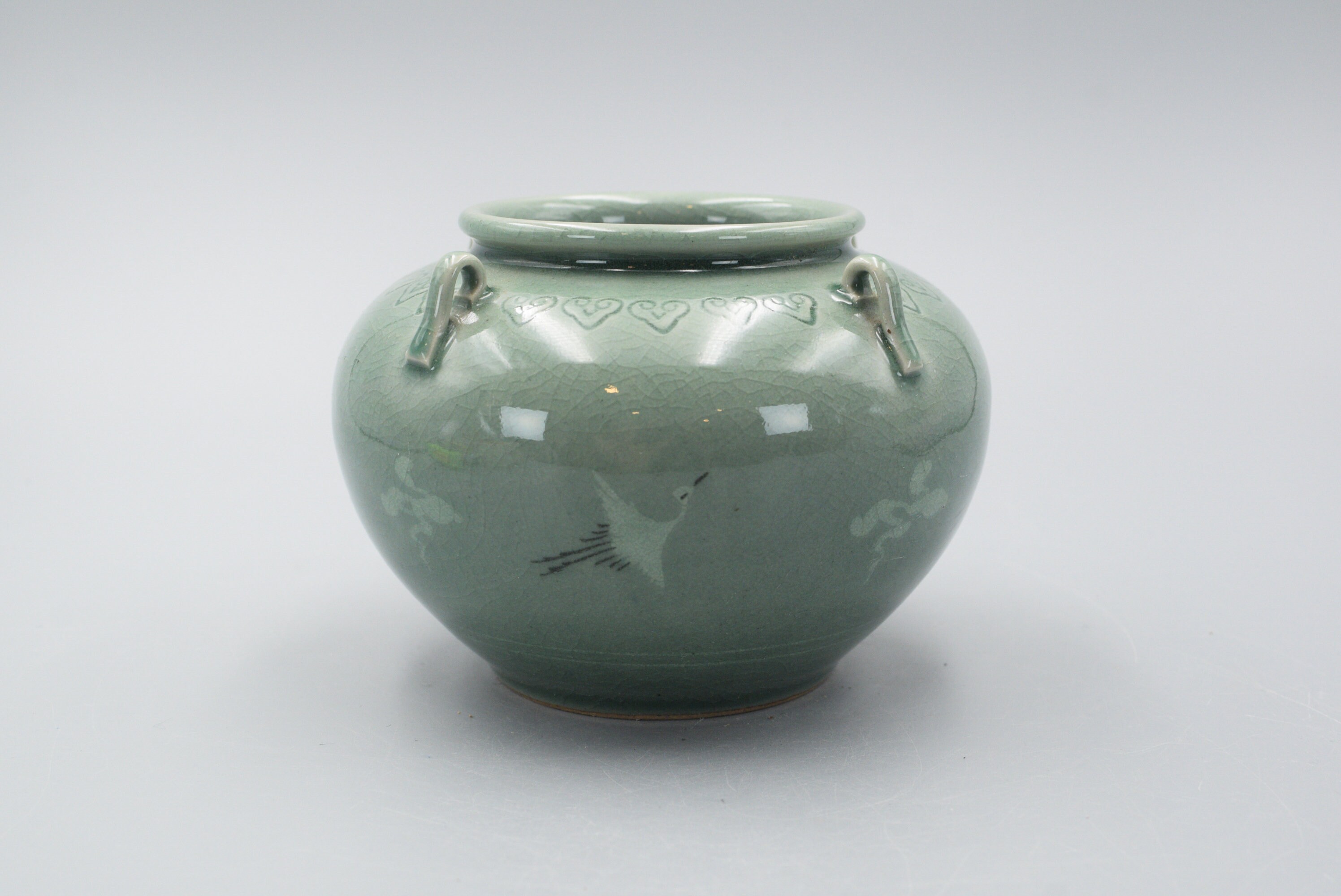 Fine Vintage Korean Pottery Celadon Green Glaze Cranes Jar Etsy