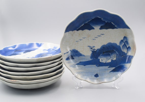 江戸時代 染付風景画皿 8枚セット - Etsy 日本