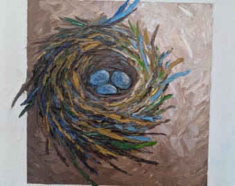 Nest Painting 360 12x12 Inch Original Bird Nest Portrait Oil