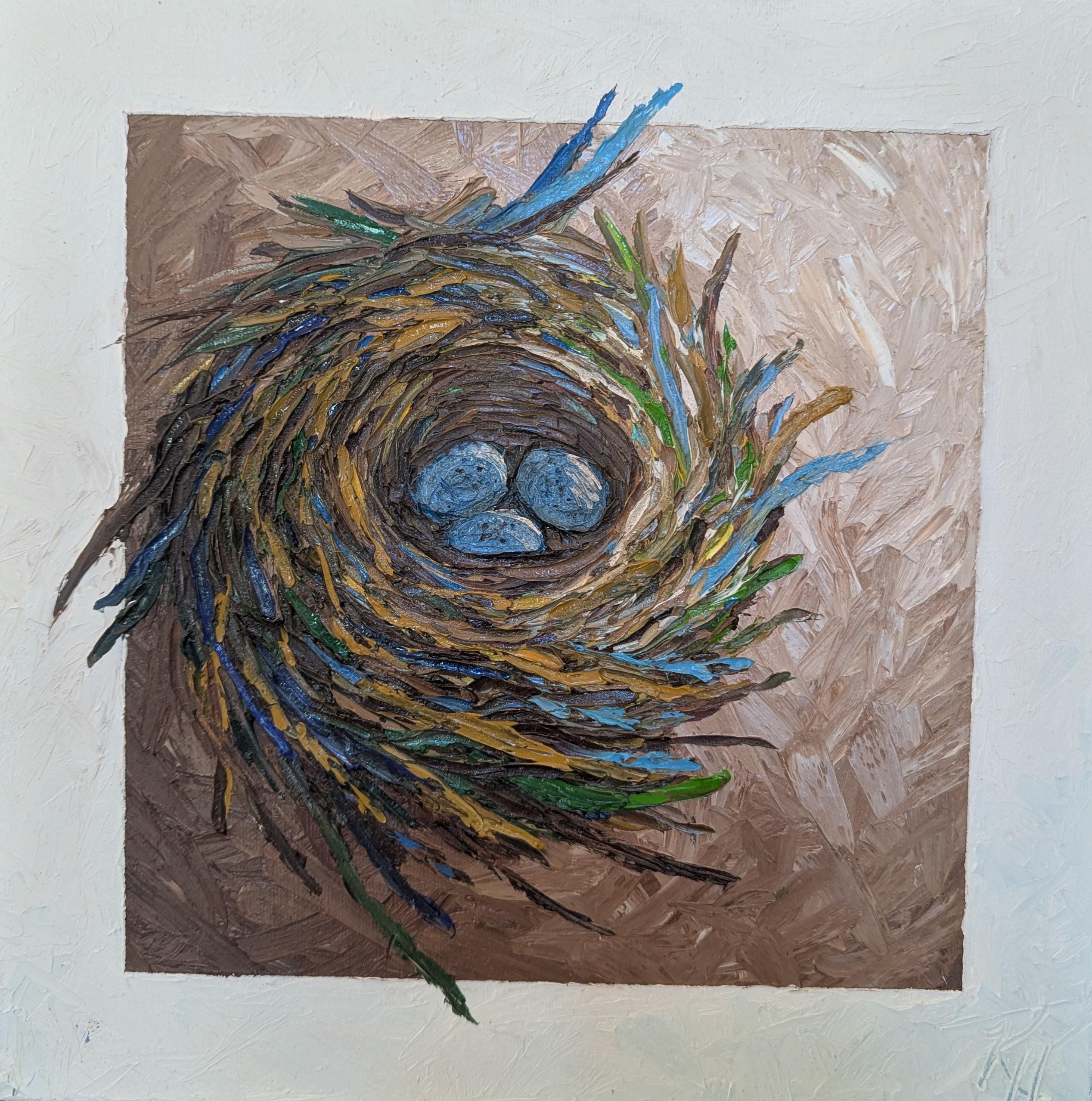Nest Oil Painting, Original Nest Art on Canvas Panel, 12