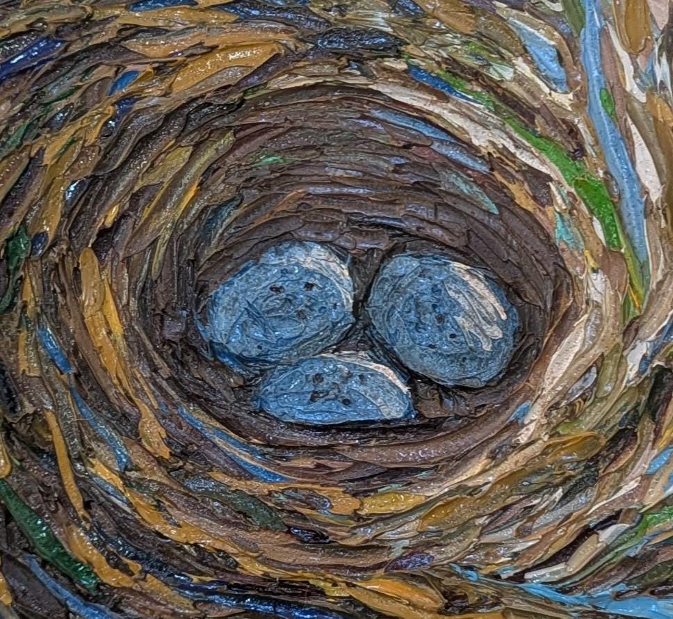 Nest Oil Painting, Original Nest Art on Canvas Panel, 12