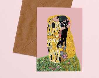 Carte d'artiste chat Le baiser du chat