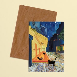 Carte d'art du chat sur la terrasse la nuit
